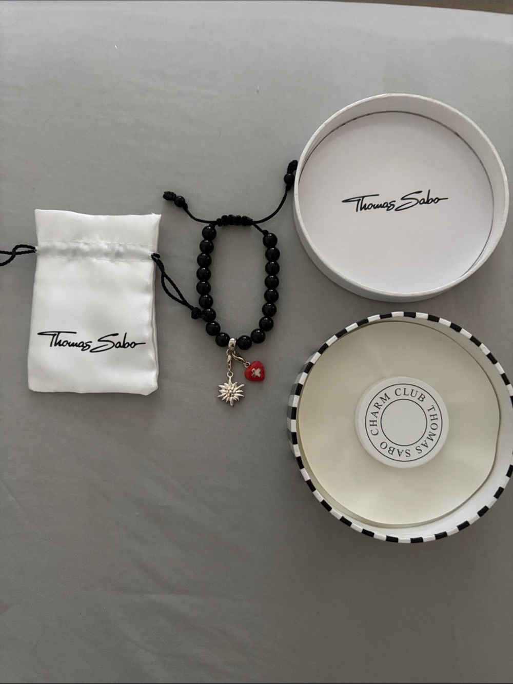 Thomas Sabo Black Beaded Bracelet with 925 Sterling silver Sun & Red Heart Charm